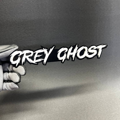 Grey Ghost custom fender badge suitable for Dodge Challenger, Charger, Camaro, Mustang, truck, and tailgate styling.