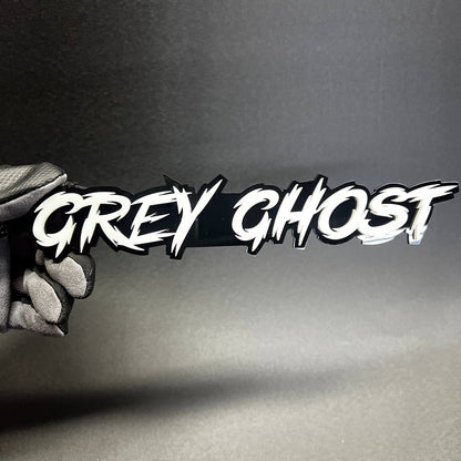 Grey Ghost acrylic text decal badge for custom car, truck, SUV, offroad, street, and performance vehicle accessories.