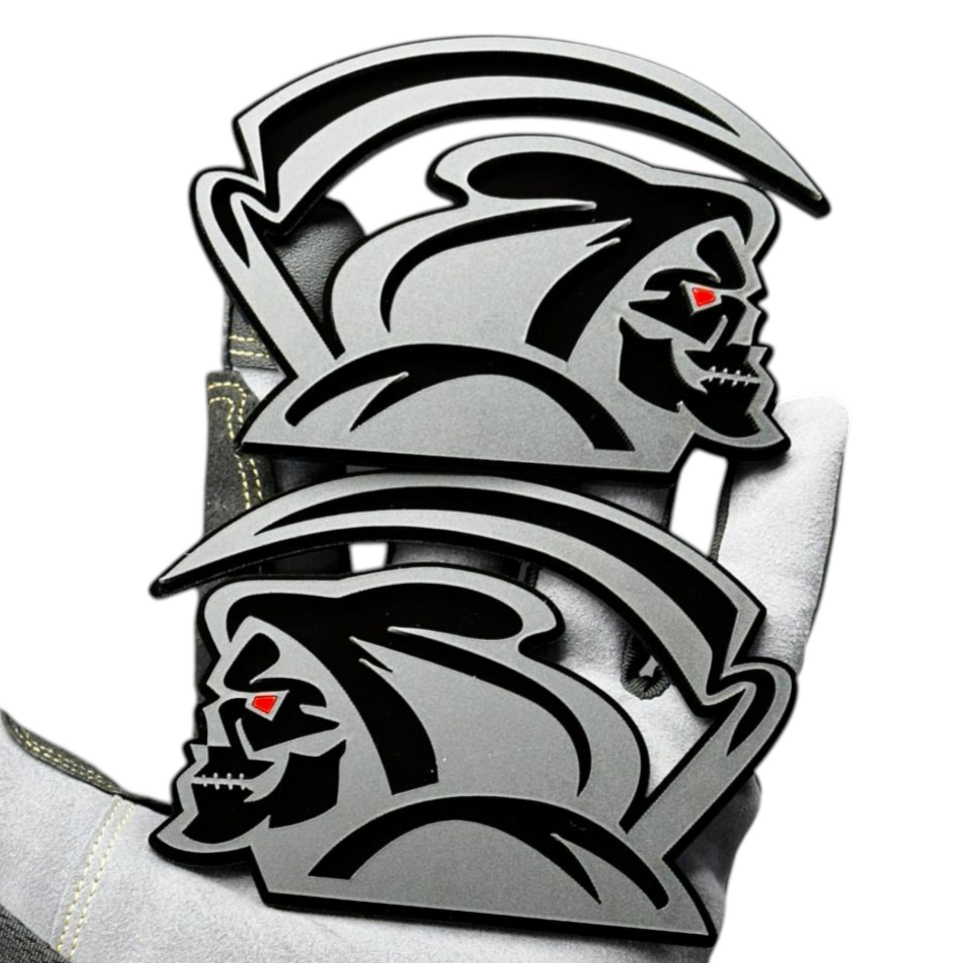 Reaper car emblem pair custom aftermarket automotive badge styling