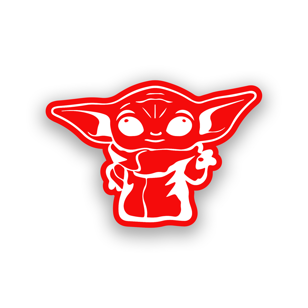 Custom Grogu inspired car emblem with bold engraved cute sci fi character design