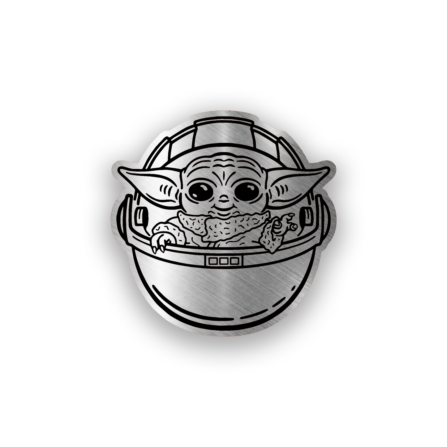 Baby Yoda inspired engraved car badge with cute galactic character emblem design