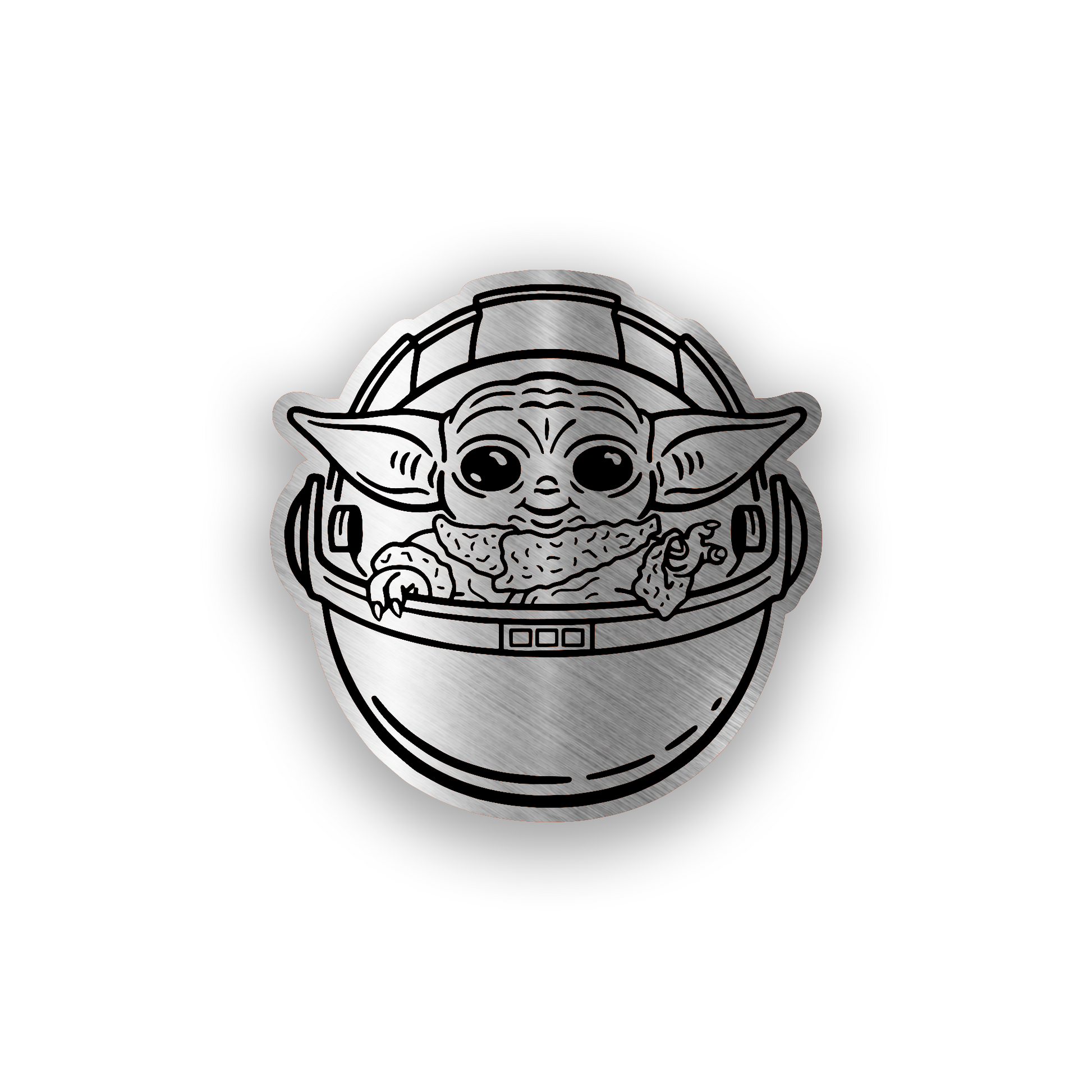 Baby Yoda inspired engraved car badge with cute galactic character emblem design