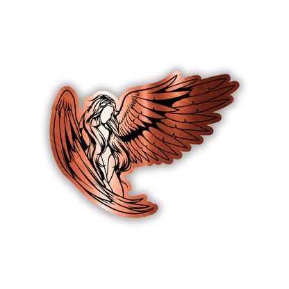 Guardian angel engraved car emblem with large feathered wings