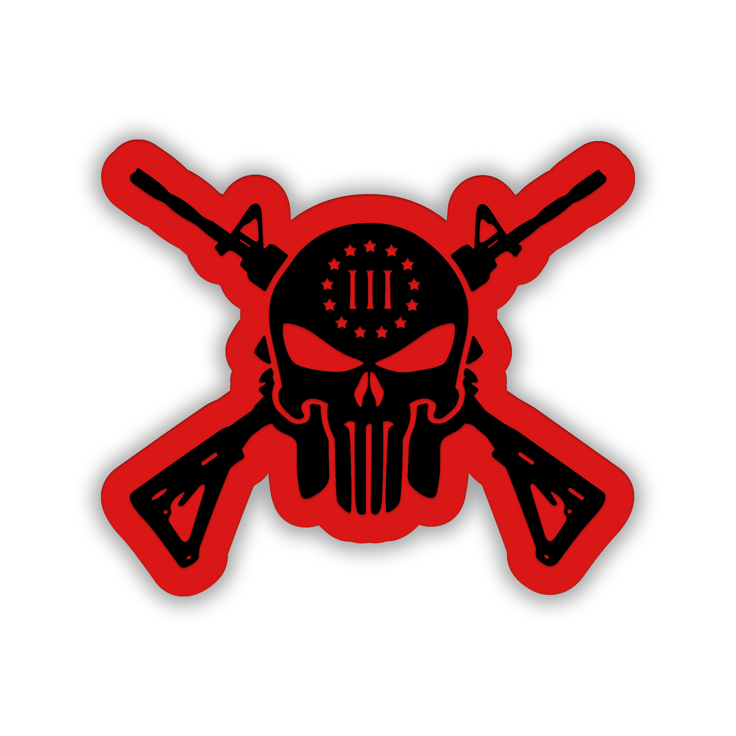 Gun and skull car badge fender emblem with crossed rifle graphic