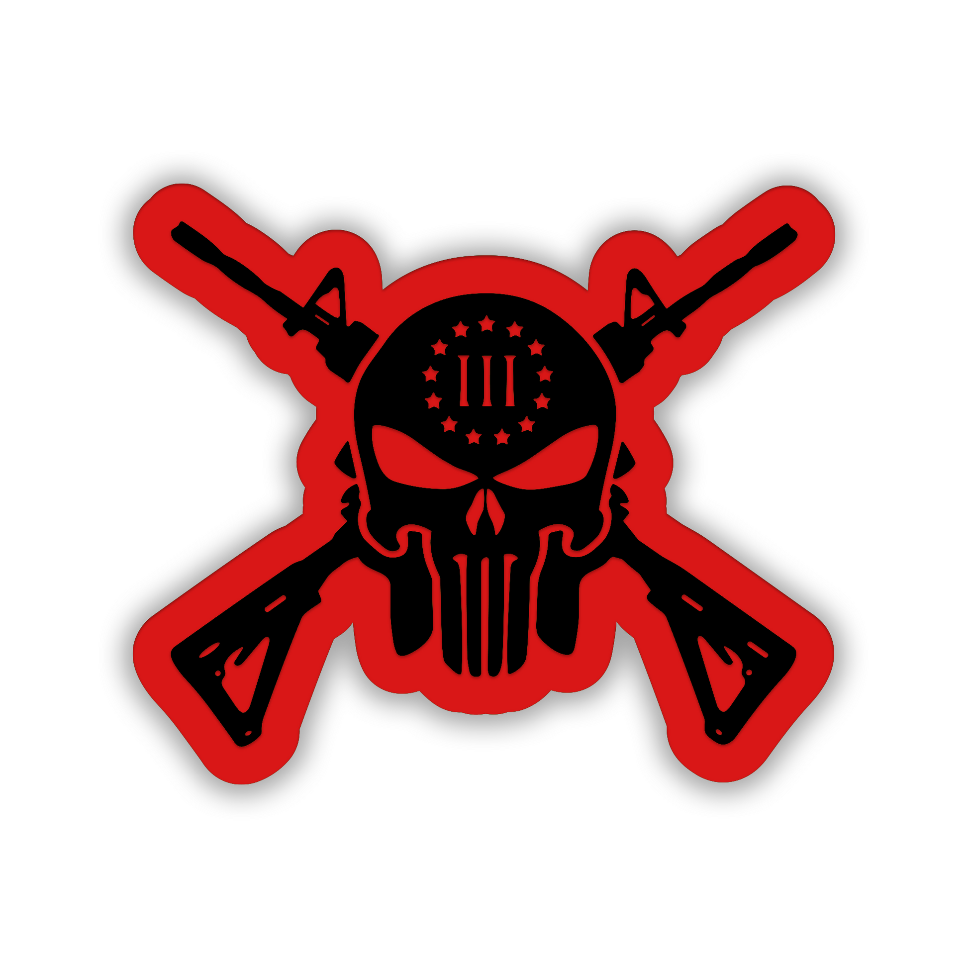 Gun and skull car badge fender emblem with crossed rifle graphic