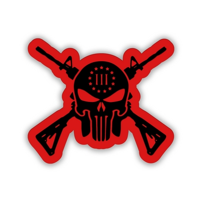 Gun and skull car badge fender emblem with crossed rifle graphic