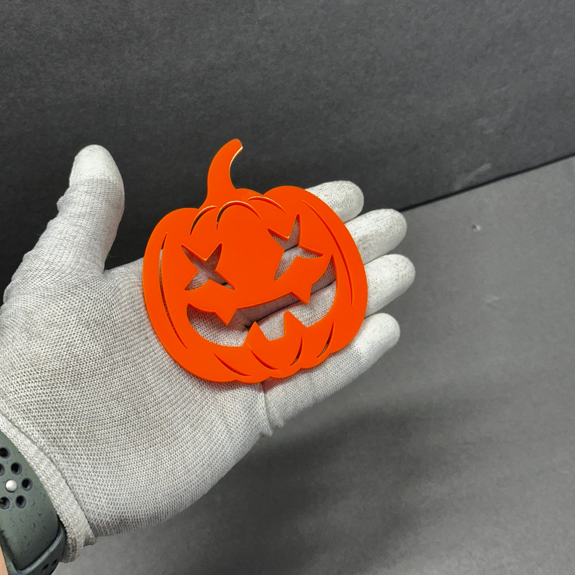 Orange Halloween pumpkin car badge fender emblem with jack-o-lantern face