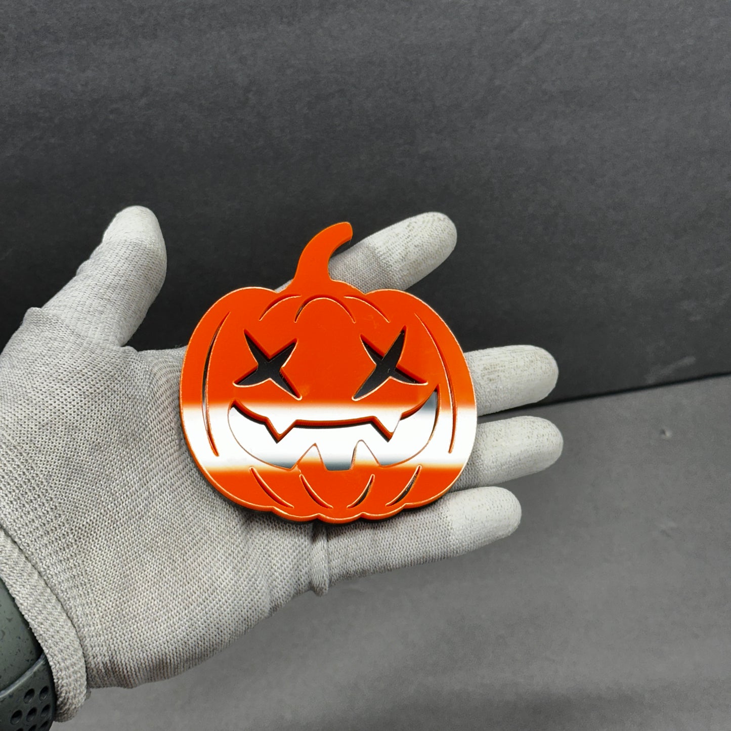 Halloween car badge pumpkin face tailgate emblem with adhesive backing
