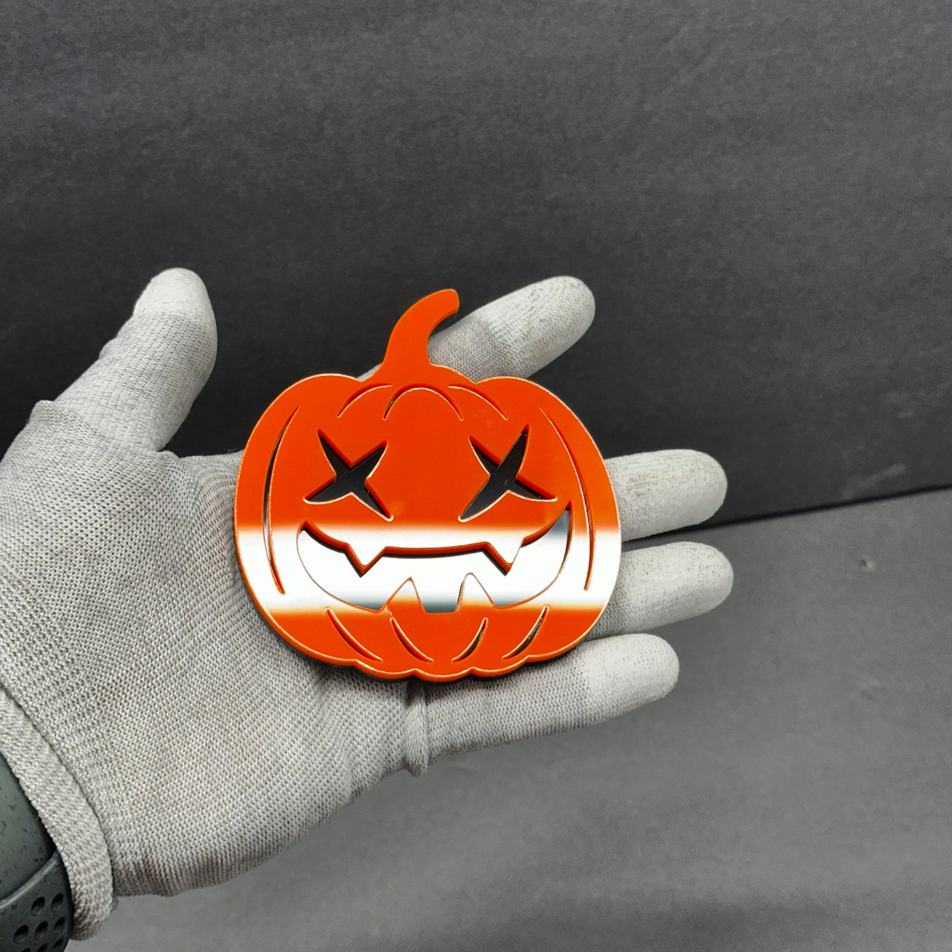 Halloween car badge pumpkin face tailgate emblem with adhesive backing