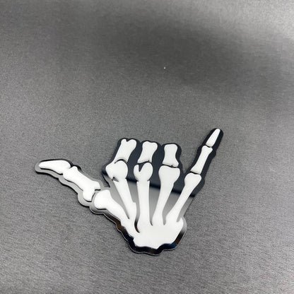 Custom skull bone shaka hand car emblem decal with 3D layered acrylic look