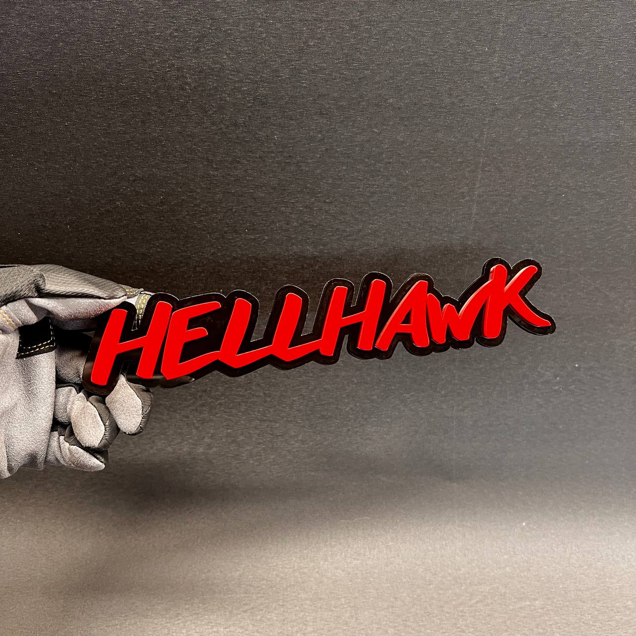 Hell Hawk red and black custom text car badge fender emblem