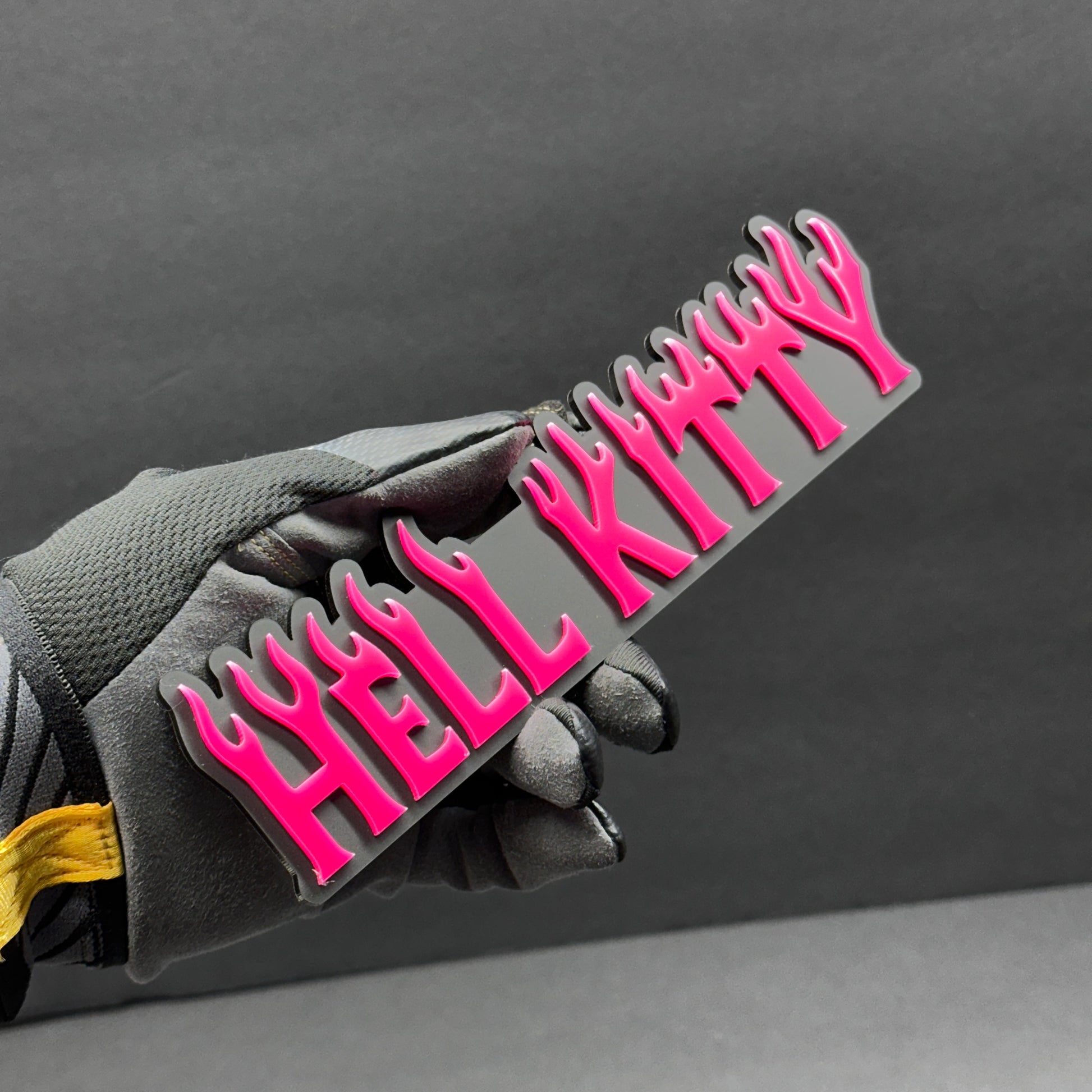 Hell Kitty acrylic flame style badge for Bronco custom build