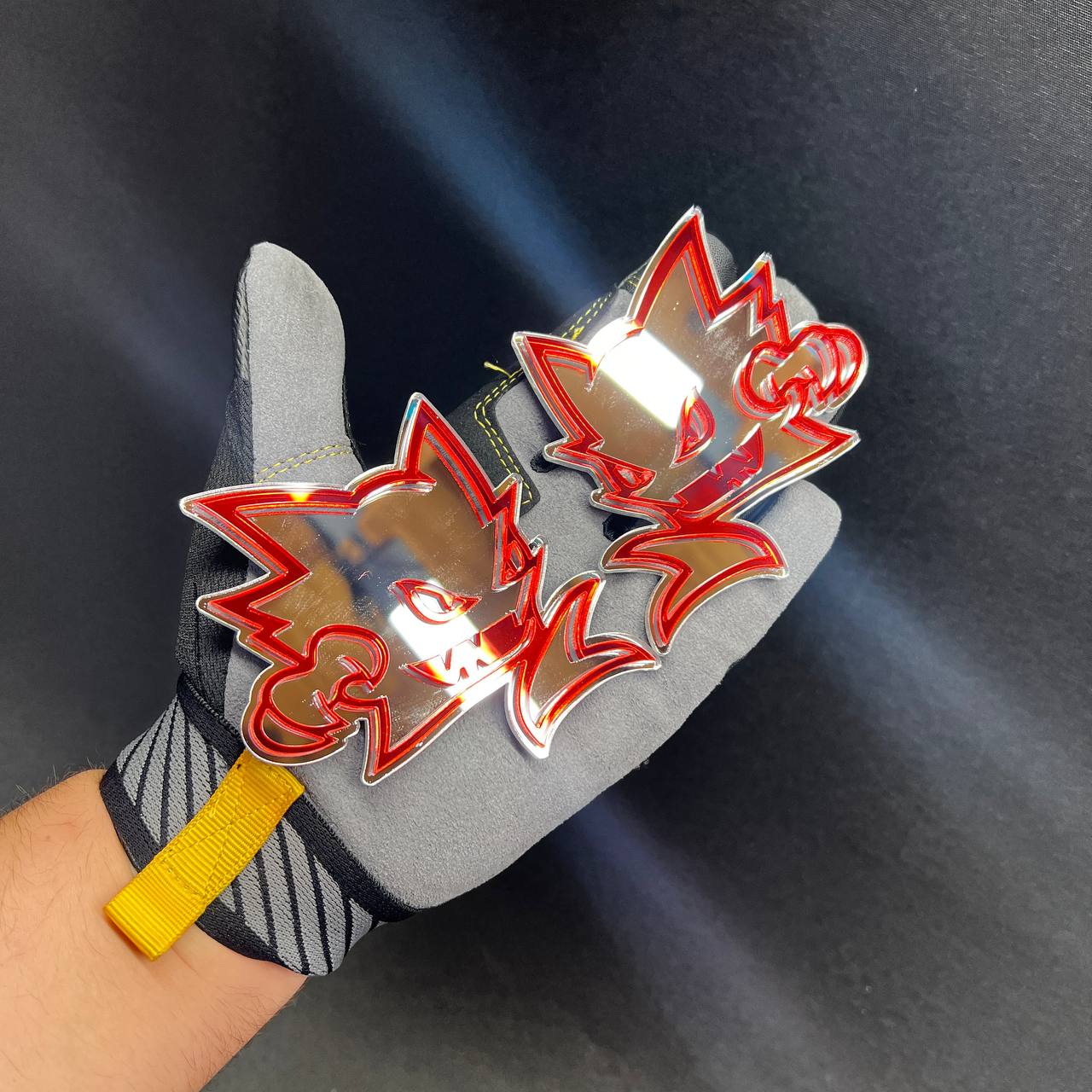Aggressive HELLKITTY red outline car emblem with silver center