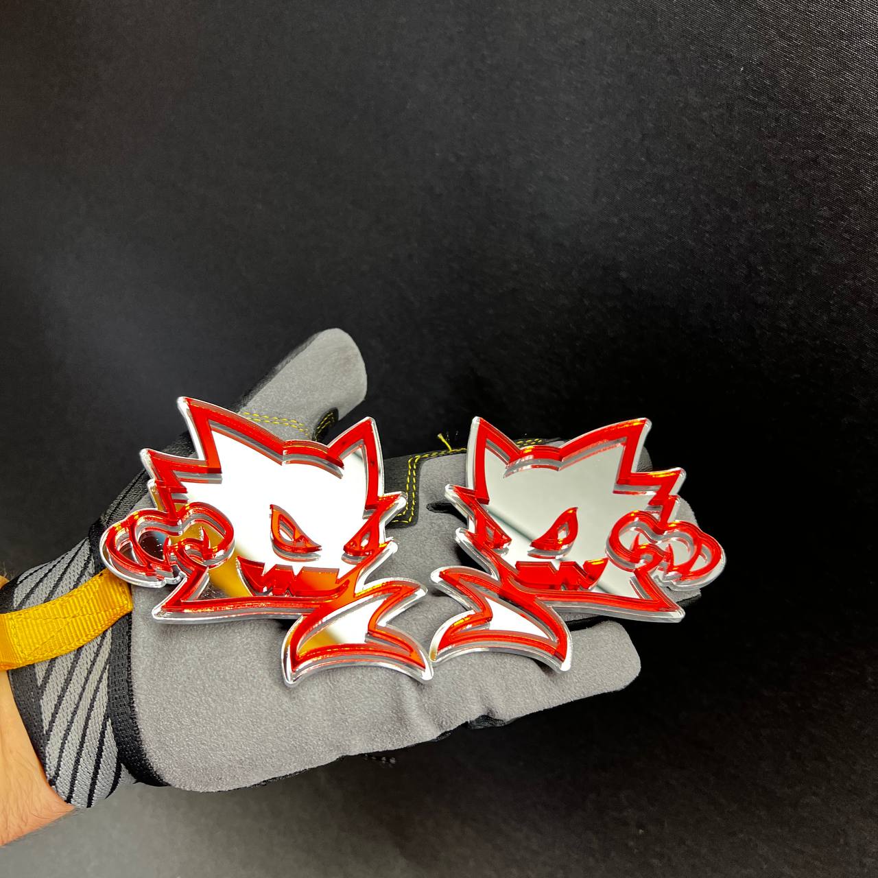 HELLKITTY custom auto badge shown in red mirror and silver finish