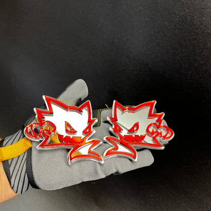 HELLKITTY custom auto badge shown in red mirror and silver finish