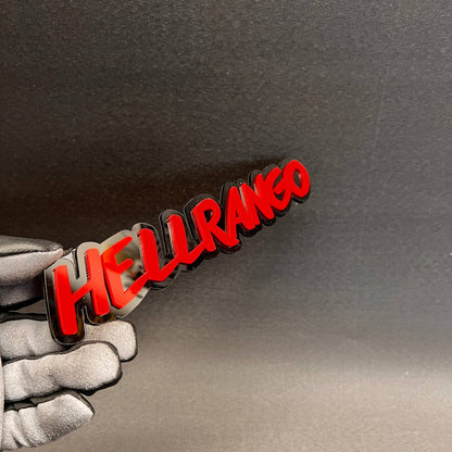 HELLRANGO red acrylic style badge with black base