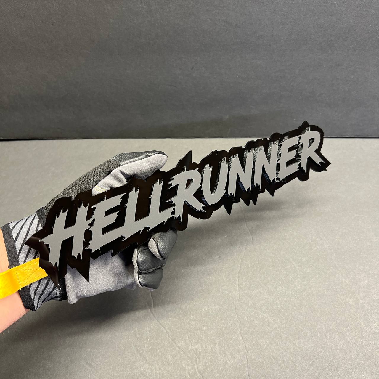 Aggressive racing inspired text emblem acrylic badge for vehicles