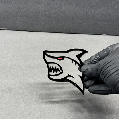 Hellshark custom shark car badge and fender emblem for Ford Mustang, F-150, Bronco and performance vehicles