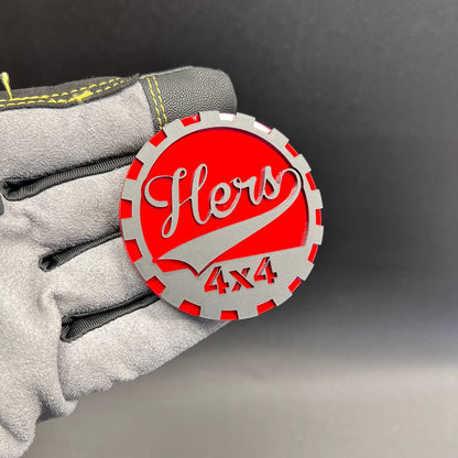 Women’s HERS off-road vehicle badge in red and silver