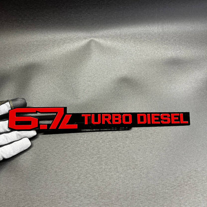 High Output Turbo Diesel acrylic car badge designed for truck fender, tailgate, or hood placement.