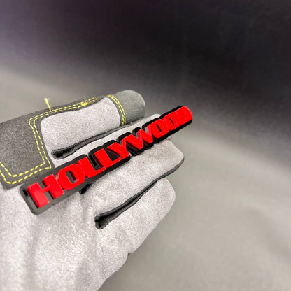 Custom HOLLYWOOD lettering automotive exterior emblem