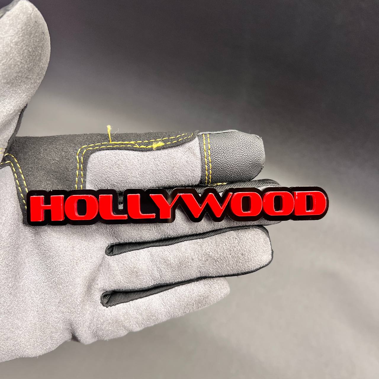 HOLLYWOOD red and black text car badge fender emblem