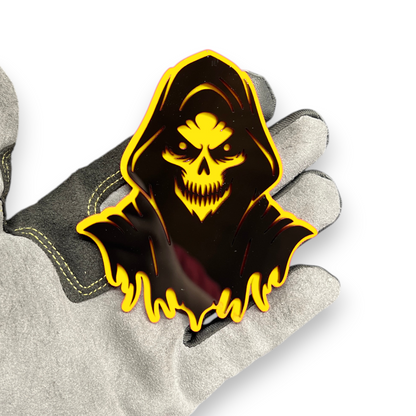 Hooded Skull auto emblem for hood tailgate door or side panel placement