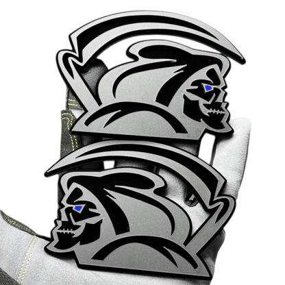 Reaper emblem on Chevy Silverado tailgate badge