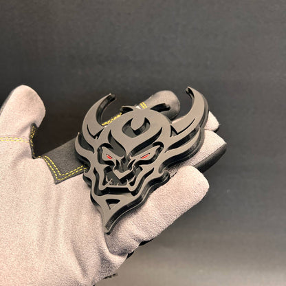 Custom Demon Face car emblem with aggressive skull style and sharp horns