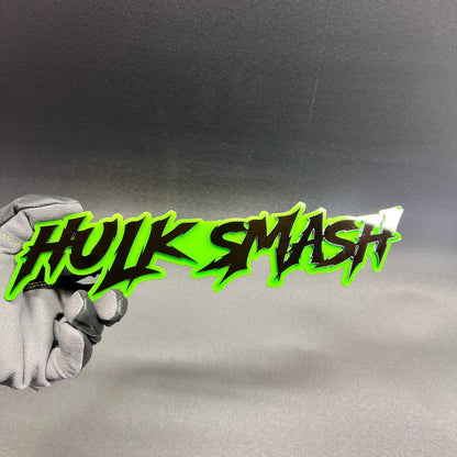 Green and black HULK SMASH text badge for cars and trucks