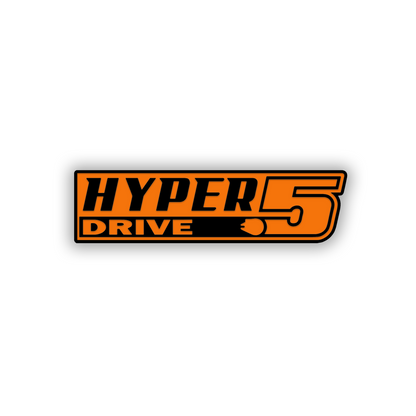 Brushed metal Hyper Drive 5 truck badge with rocket graphic