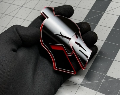 Black and red Gladiator helmet car badge for Ford, Dodge, Chevrolet, Jeep, RAM and GMC vehicles