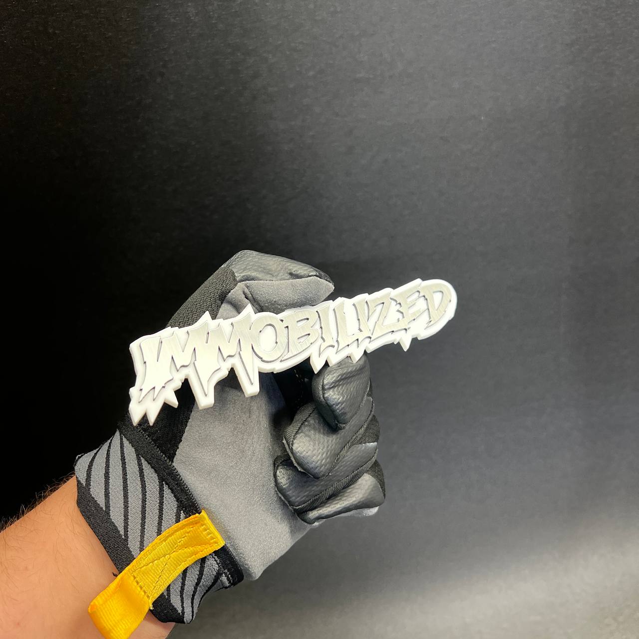 Laser engraved Immobilized text badge with bold jagged font for muscle car styling