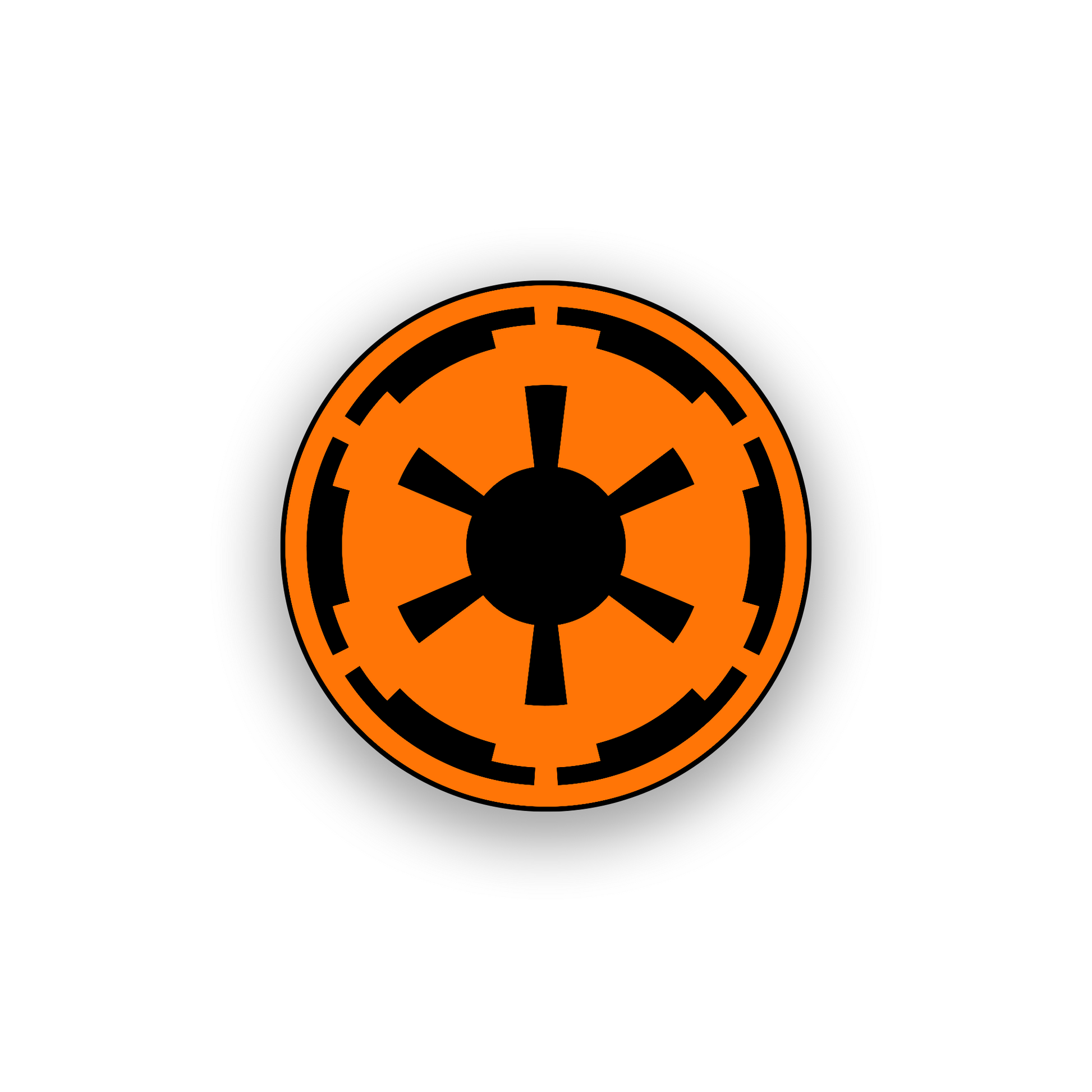 Engraved vehicle badge inspired by Star Wars with imperial style symbol