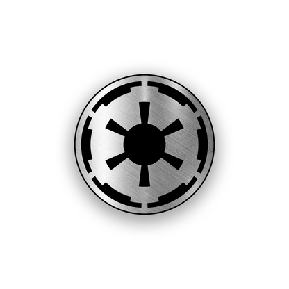 Star Wars inspired engraved car badge with bold circular sci fi emblem