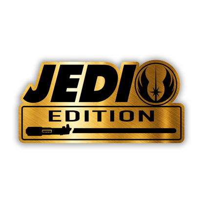 Jedi Edition automotive emblem badge featuring brushed metal style finish