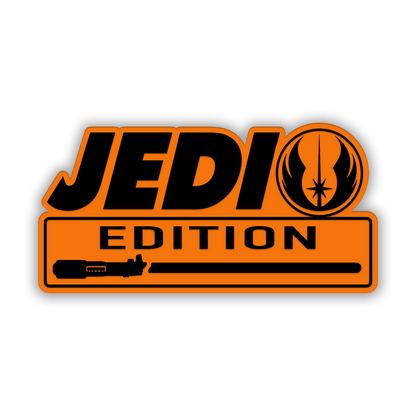 Brushed silver Jedi Edition car emblem with black engraved lettering