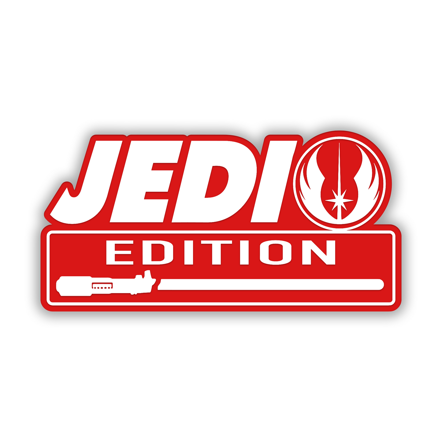 Custom Jedi Edition exterior car emblem with engraved lettering and symbol