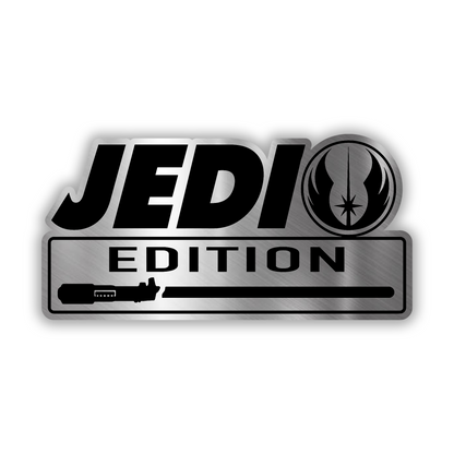 Jedi Edition engraved car badge emblem with brushed silver and black design