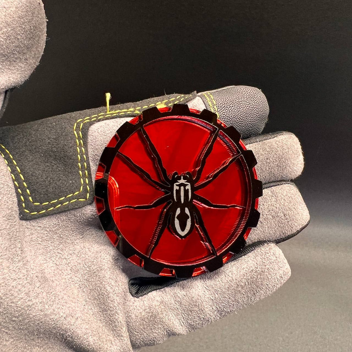 Red and black spider custom badge for Jeep exterior styling