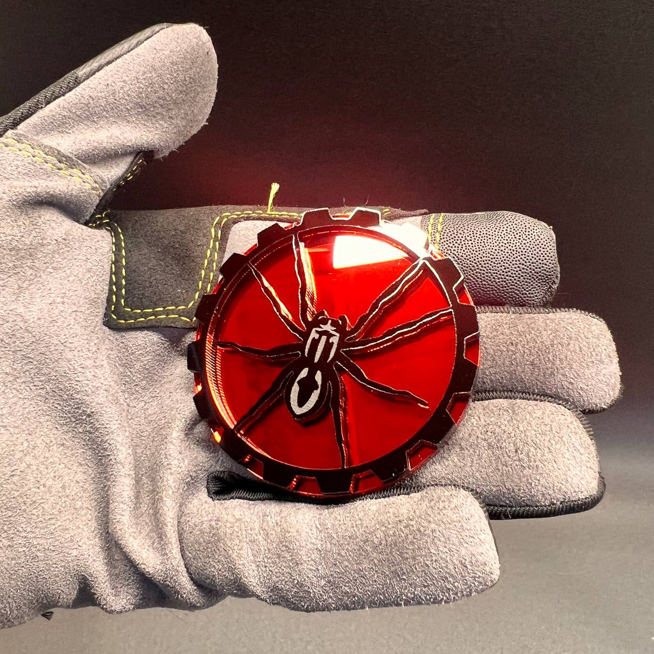 Red and black spider custom badge for Jeep exterior styling