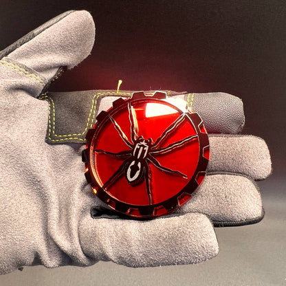 Red and black spider custom badge for Jeep exterior styling