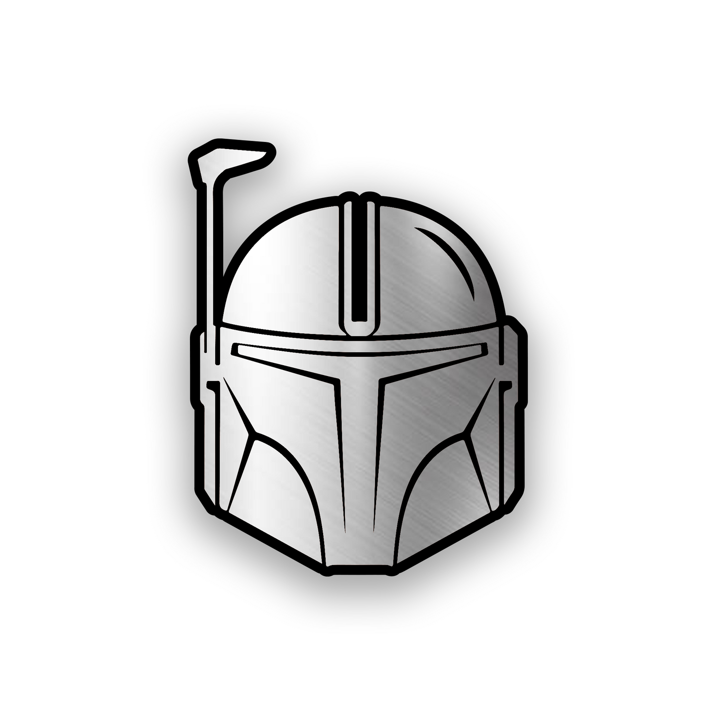 Boba Fett inspired engraved car badge with bold Mandalorian helmet emblem design