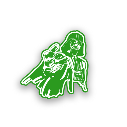 Pointing Sith inspired car badge with bold engraved sci fi character artwork