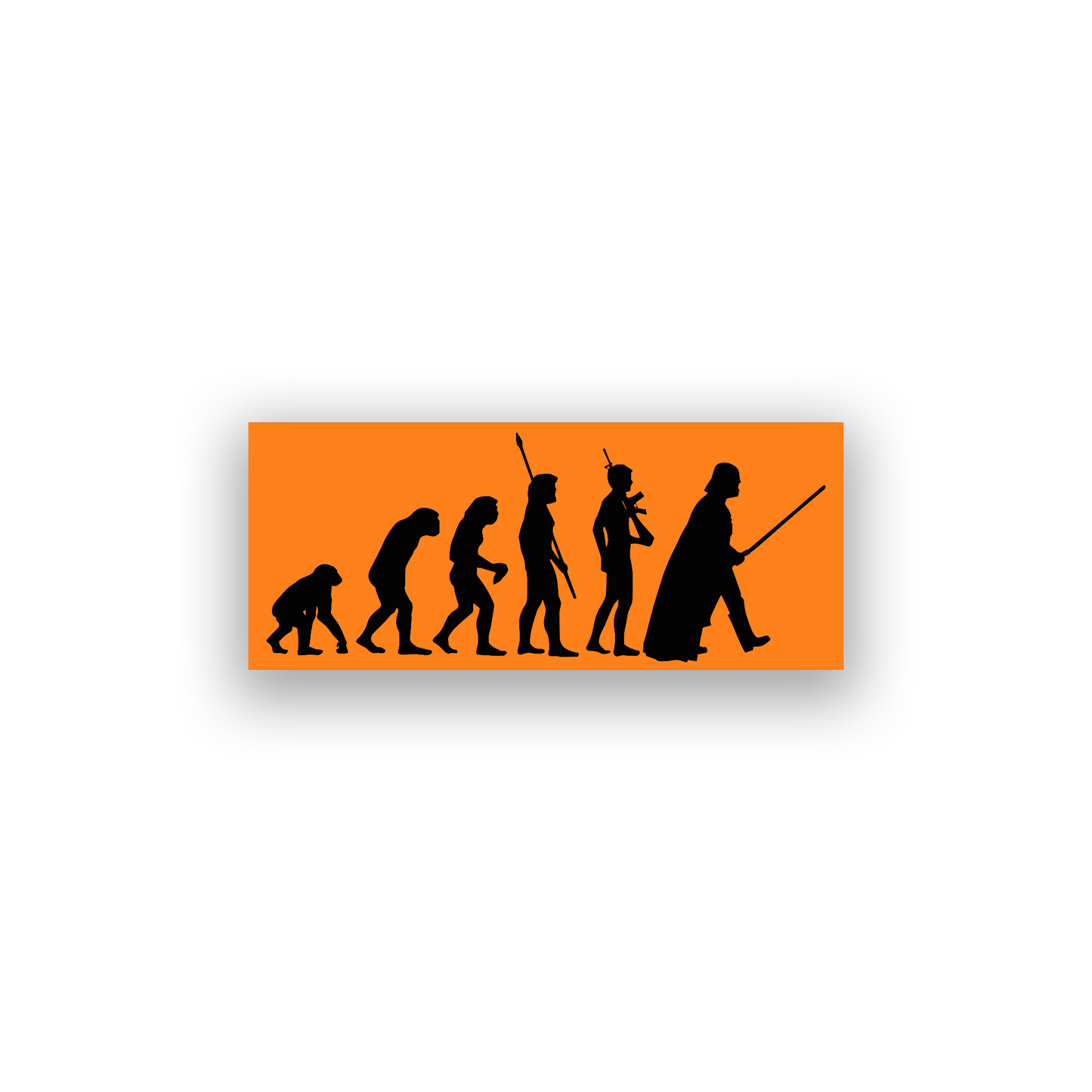 Sci fi inspired engraved car badge showing character evolution into a Darth Vader style figure