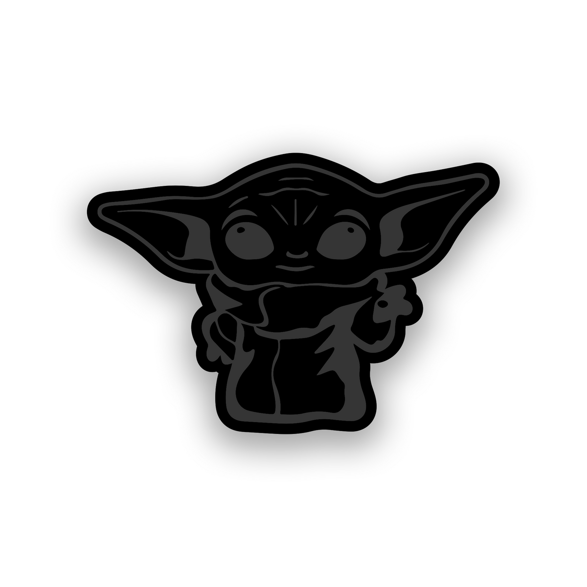 Custom Grogu inspired car emblem with bold engraved cute sci fi character design