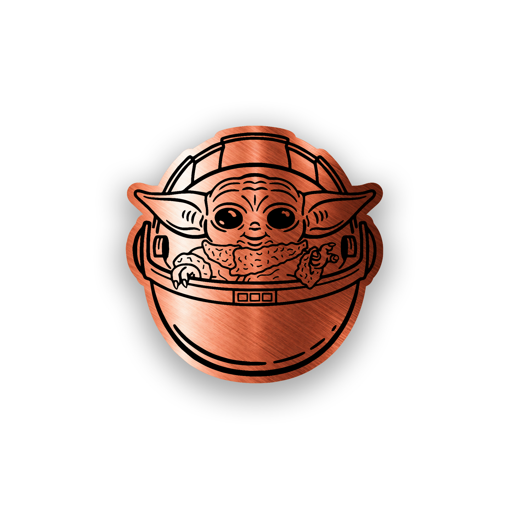 Galactic child inspired car badge with clean black and white engraved design