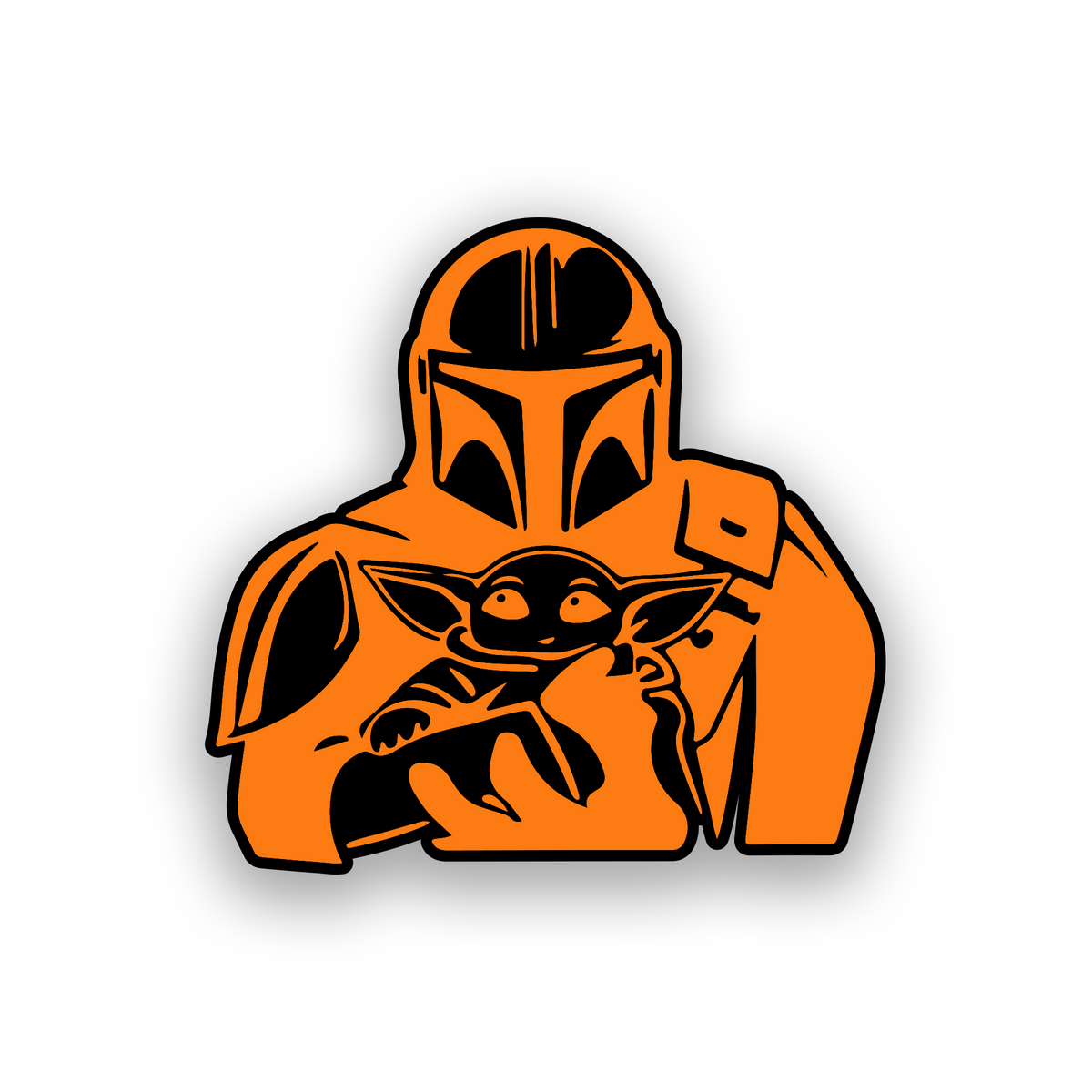 Galactic warrior and child inspired car badge with clean engraved character artwork