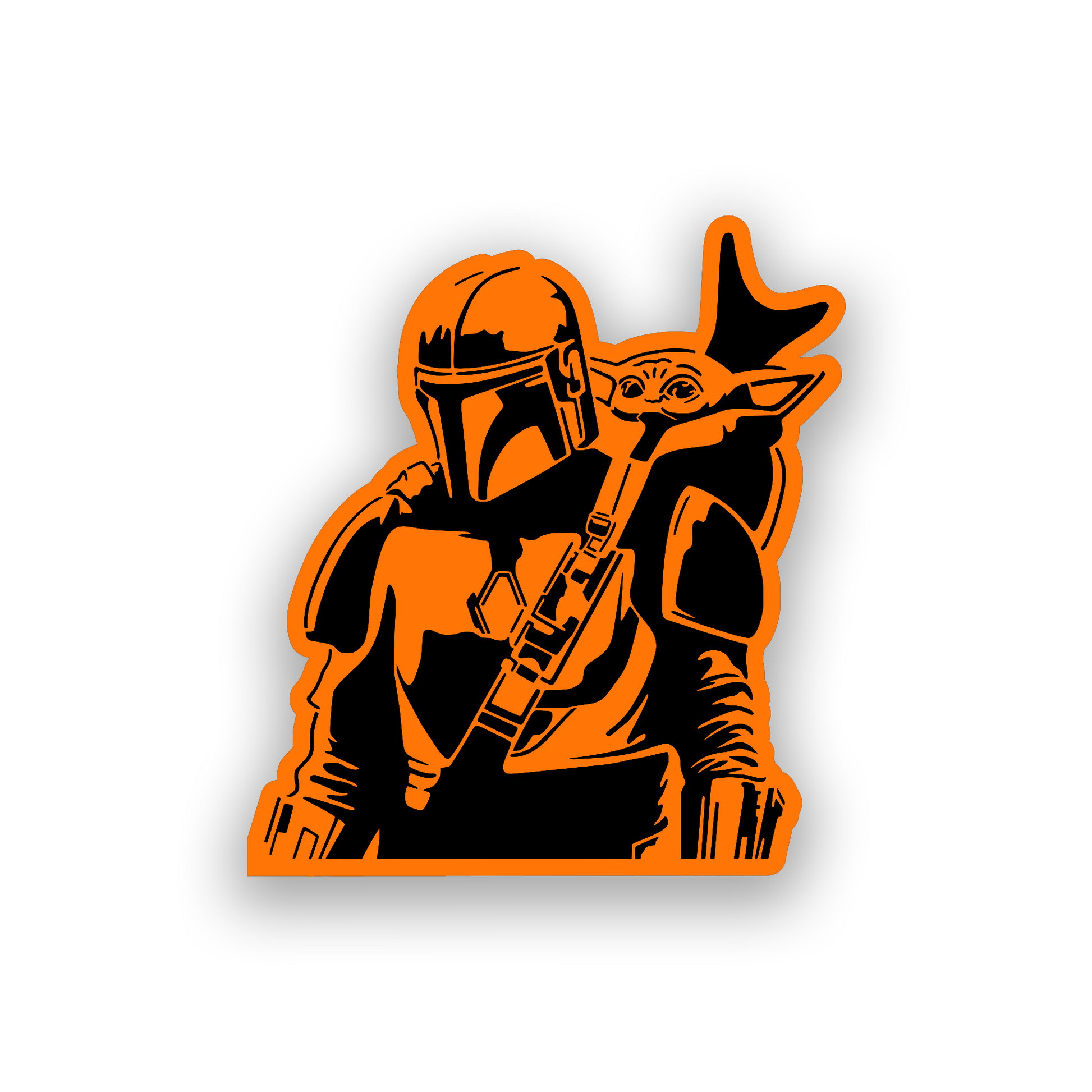 Engraved car badge with Mando helmet inspired automotive artwork
