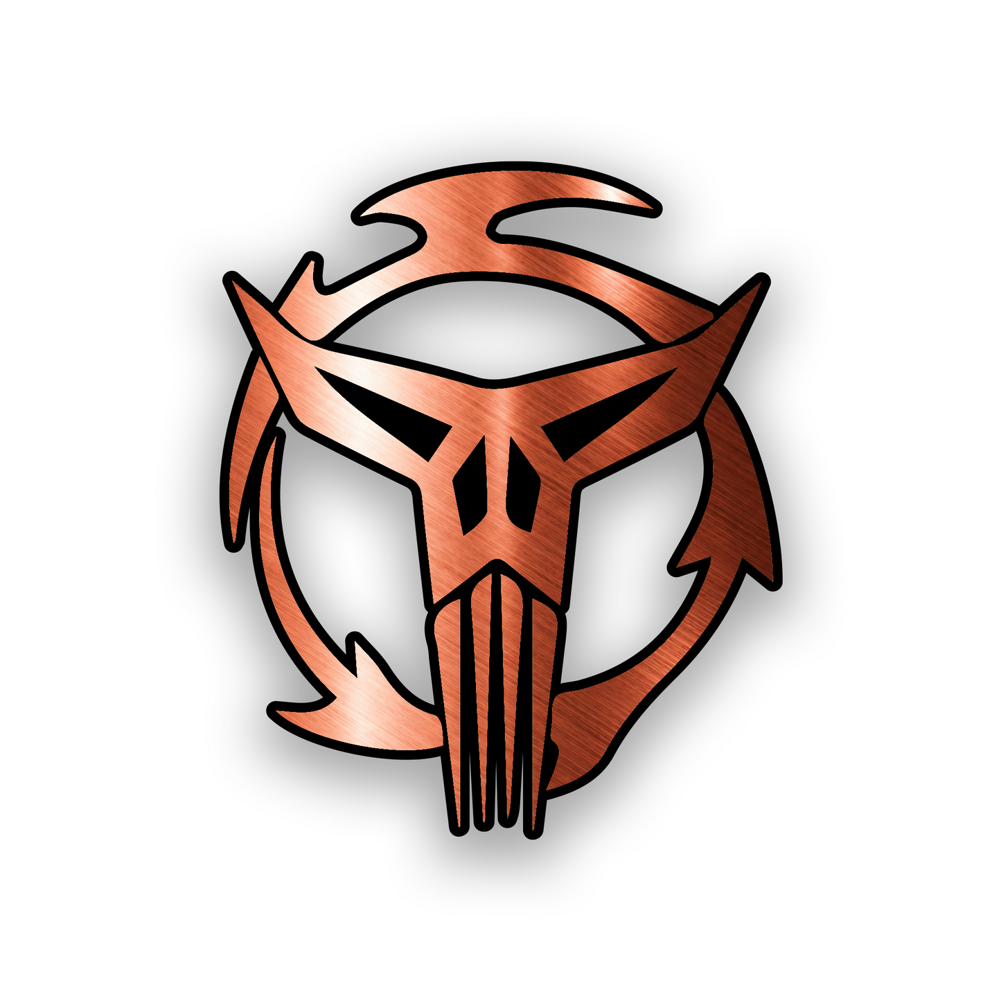 Custom Neo Crusaders inspired car emblem with bold engraved Mandalorian design